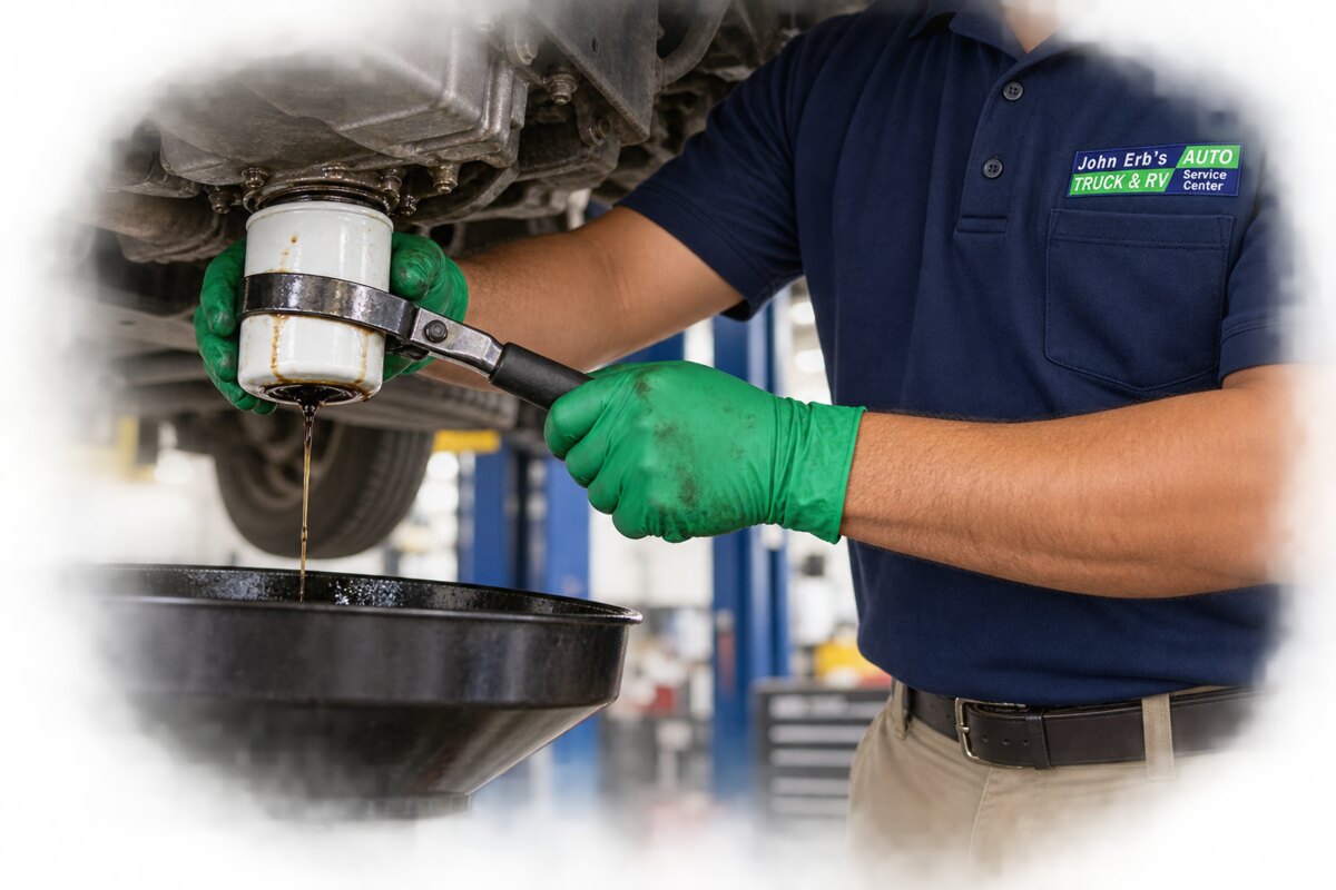 A technician performing an oil service